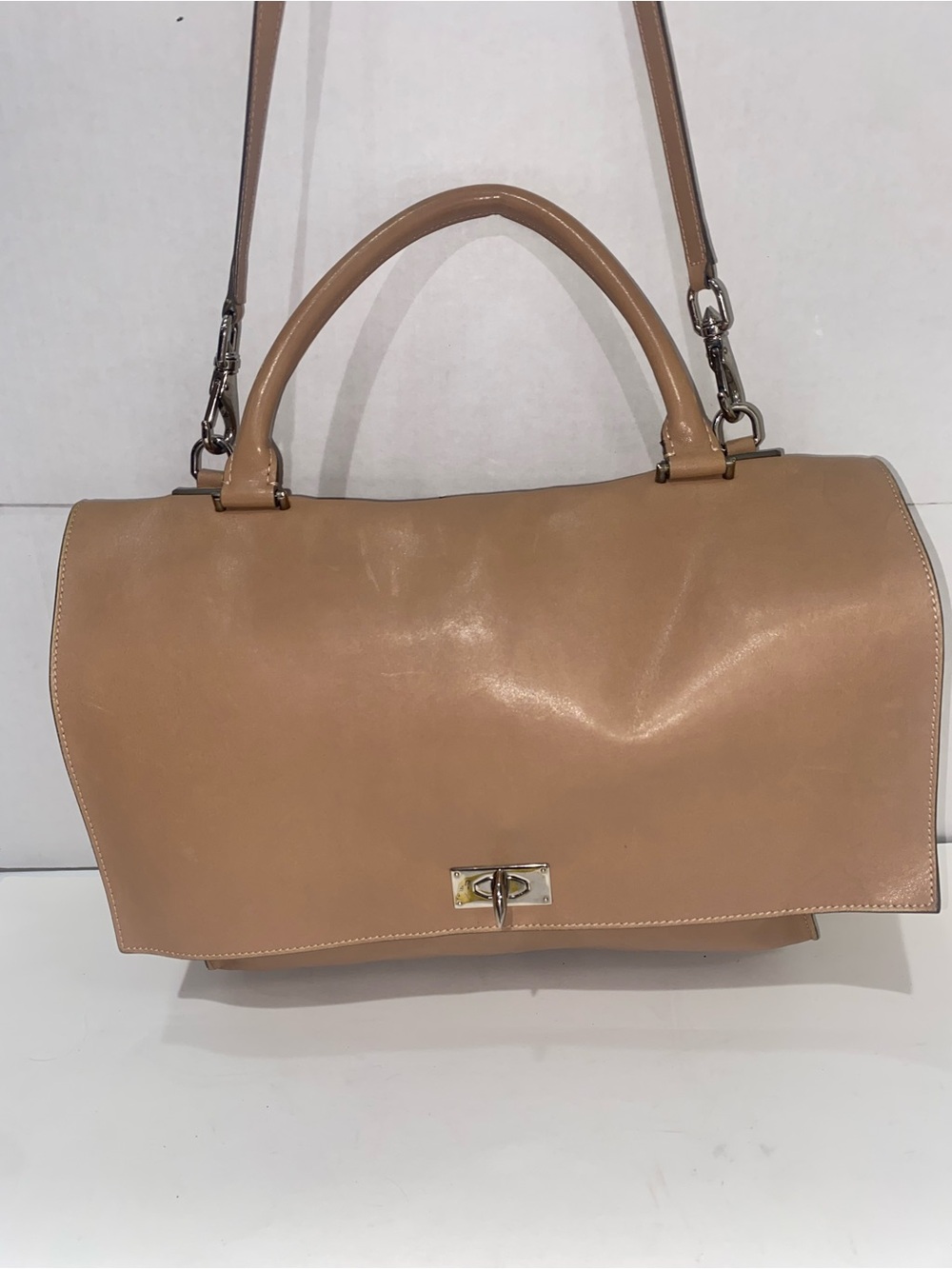 Givenchy Shark Lock Leather Top Handle Shoulder Bag Tan/Nude